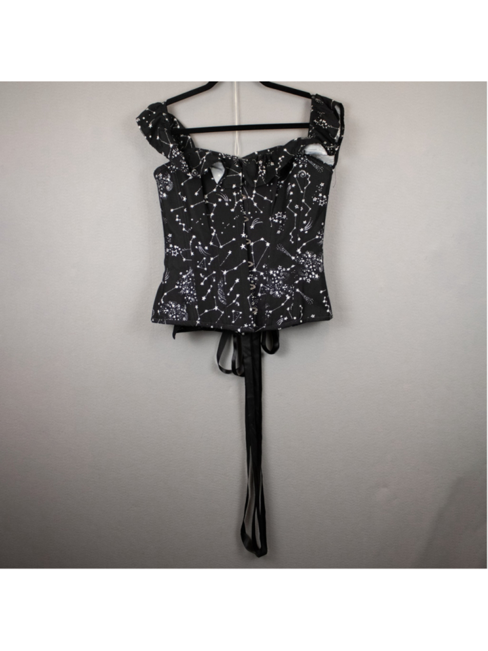Corset Story black cotton astronomy print sleeved corset top-12